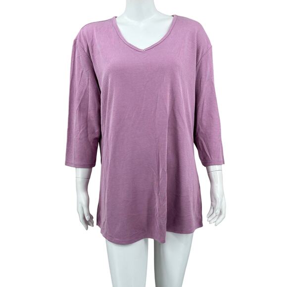 Segments Top Women Plus XXL Purple Essentials V-Neck Textured 3/4 Sleeves Canada - Picture 1 of 8